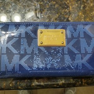 Michael Kors Blue Metallic Monogram Wallet